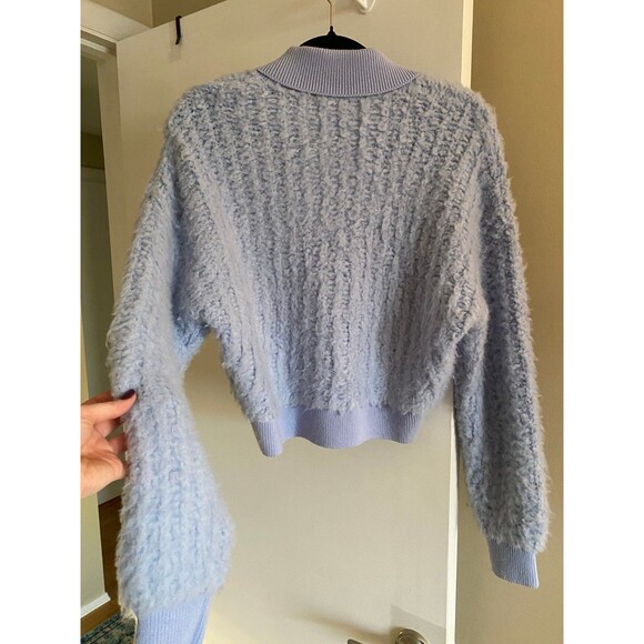 By Anthropologie Zip-Up Brushed Fuzzy Sweater Cardigan Sky Blue Size Small EUC - Picture 8 of 12